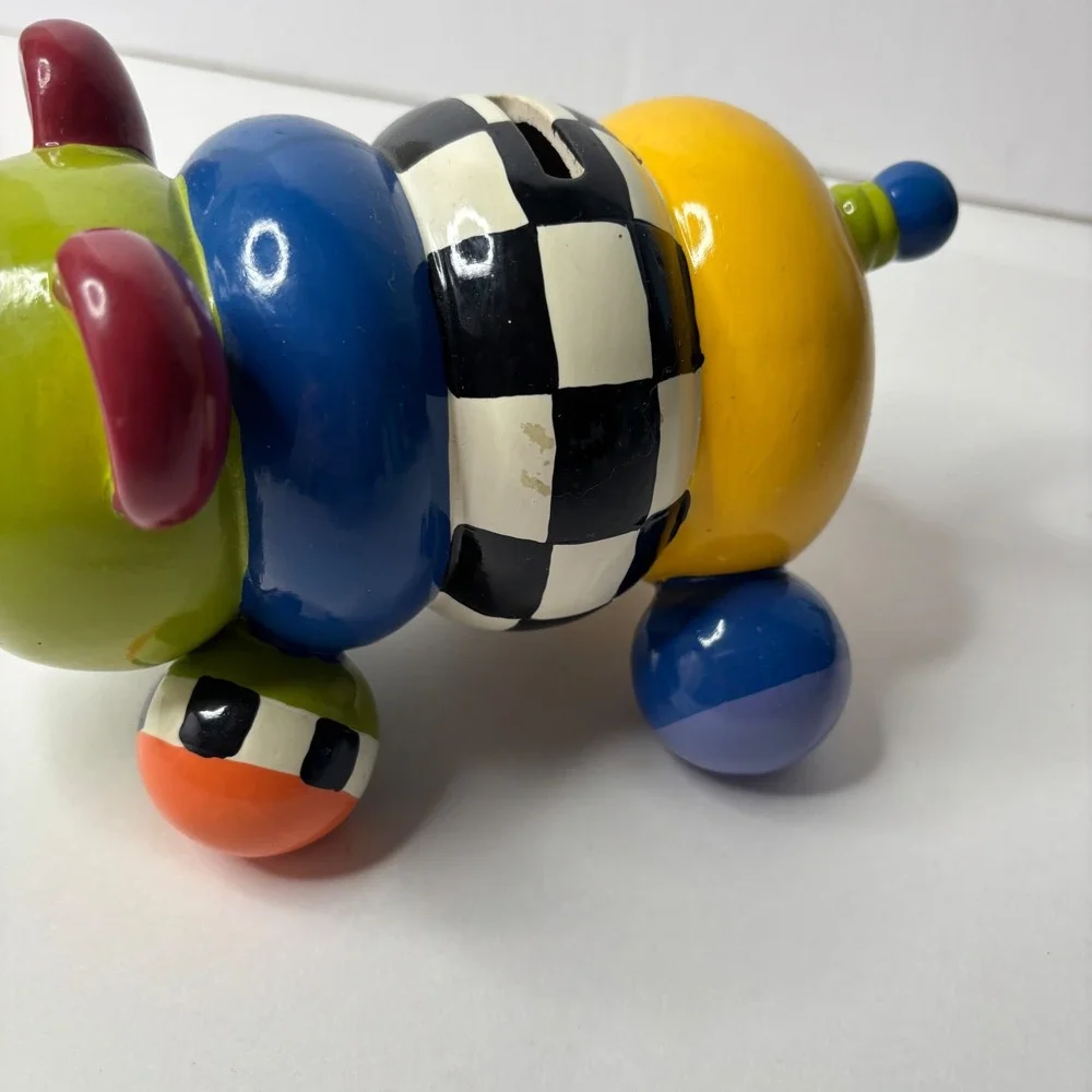Postmodern Memphis Style Ceramic Piggy Bank Colorful Checkerboard Geometric Pig